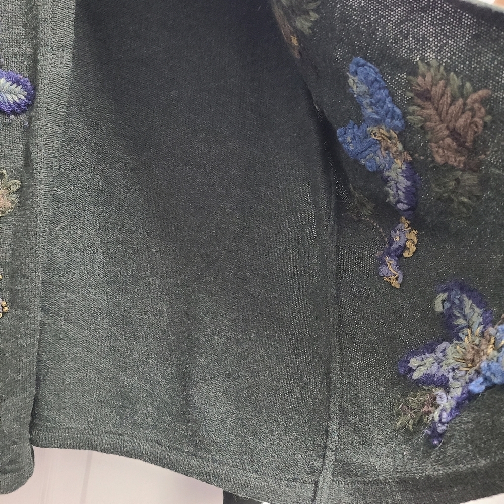 Talbots Floral Embroidered Lambswool Blend Vintage‎ Green Cardigan Large - Picture 13 of 16